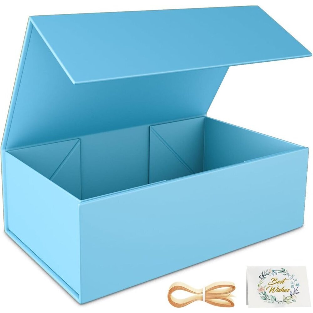 Blue Gift Box, 9.5x6x3'' Gift box for Presents with Lids Magnetic Closure Rectan